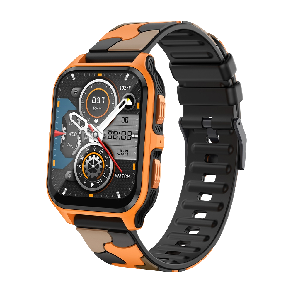Chytré hodinky COLMI P73, 1,9″ displej, venkovní volání, vodotěsné, IP68, oranžovo-černé, maskáčové